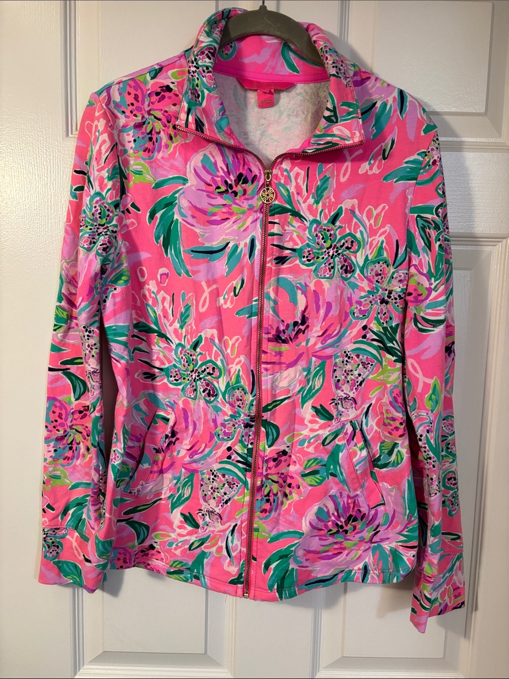 Lilly Pulitzer Leona Pink Floral Zip-Up size small